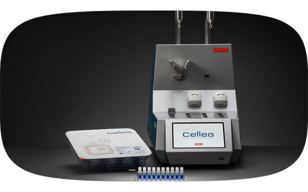 Celleo Larkem V40 closed vial filling system with single-use set and filled vials