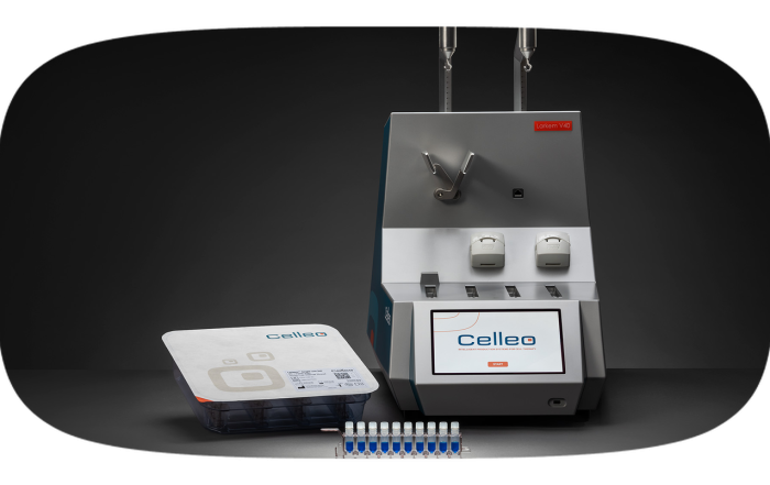 Celleo Larkem V40 closed vial filling system with single-use set and filled vials
